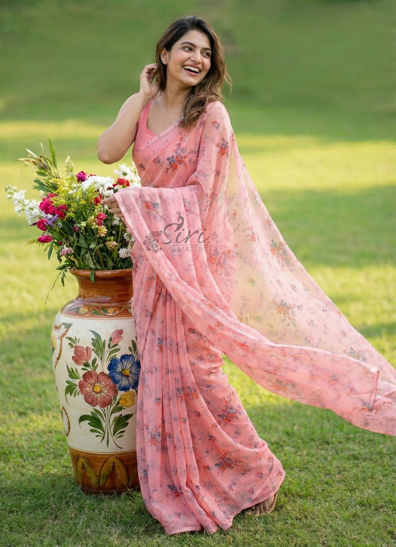 Authentic Garden Vareli Printed Nara Chiffon Saree