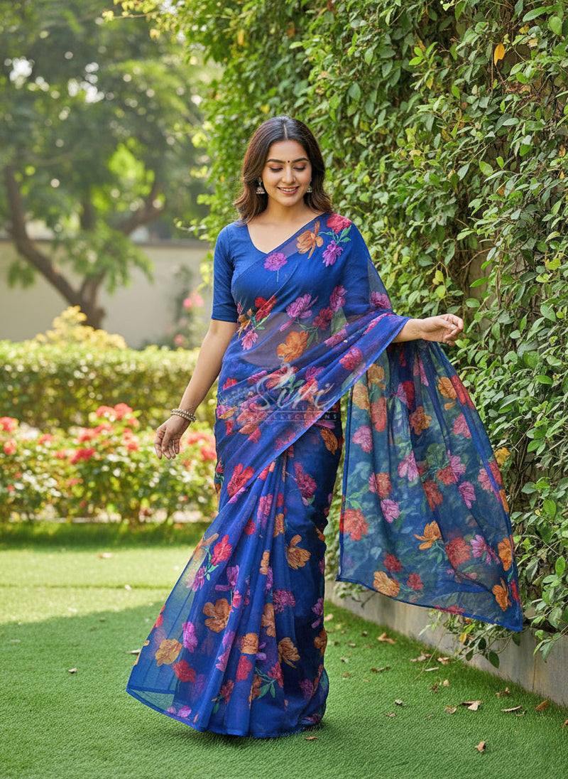 Latest Garden Vareli Printed Nara Chiffon Saree