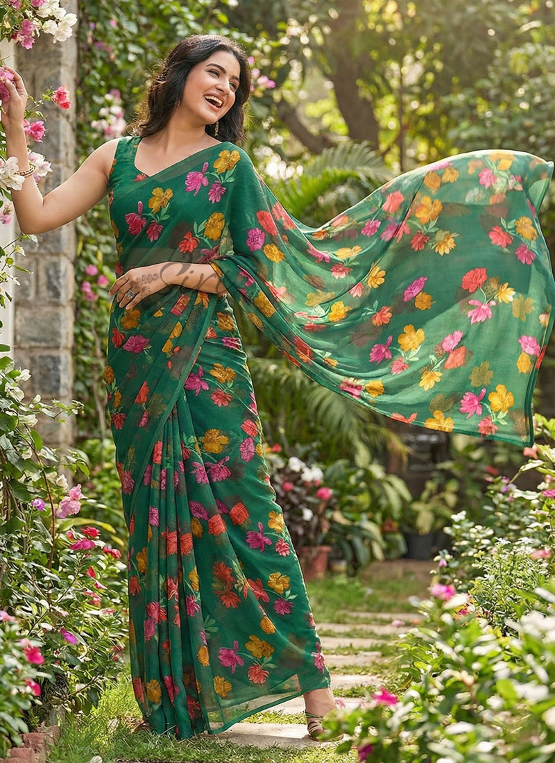 High Quality Garden Vareli Printed Nara Chiffon Saree