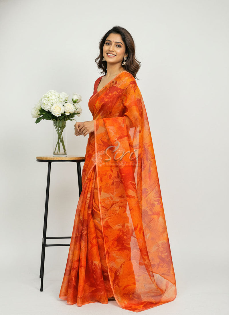 Authentic Garden Vareli Printed Nara Chiffon Saree