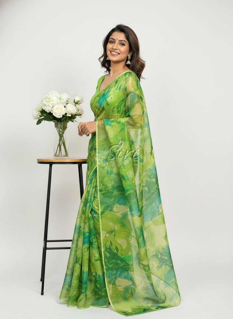 Authentic Garden Vareli Printed Nara Chiffon Saree