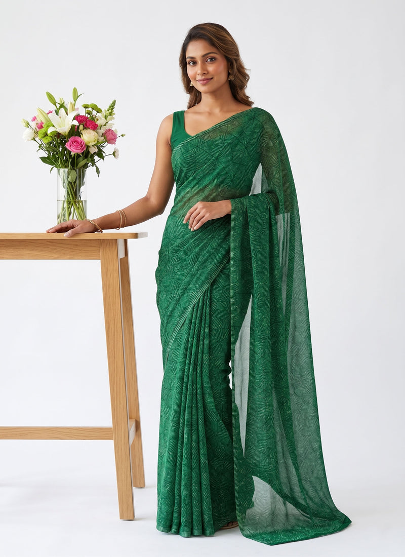 Authentic Garden Vareli Printed Nara Chiffon Saree