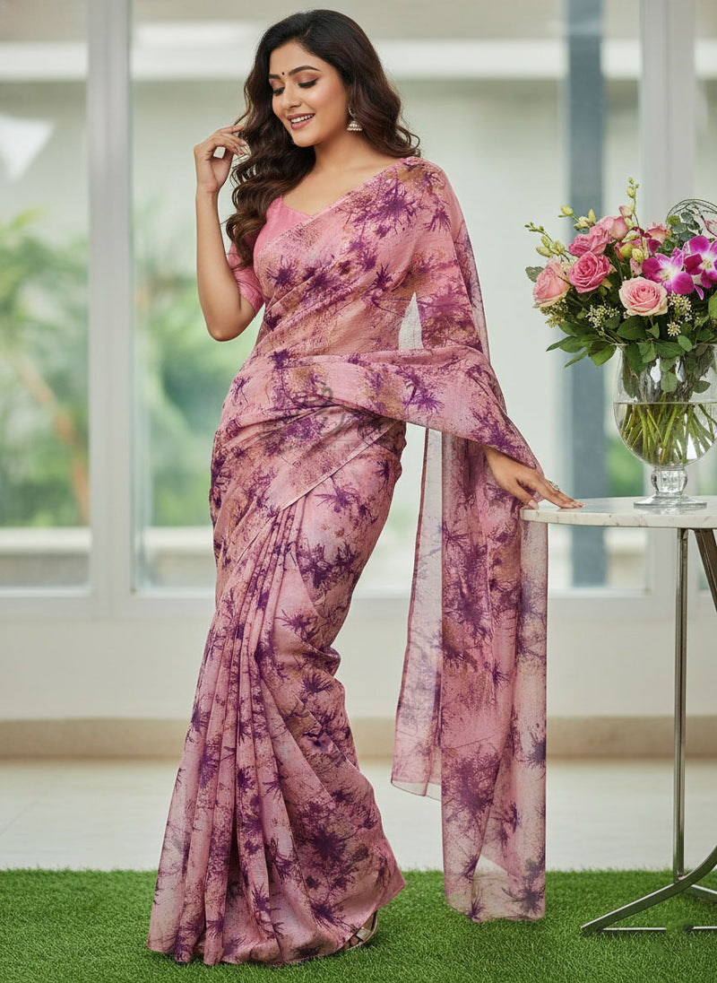 Authentic Garden Vareli Printed Nara Chiffon Saree
