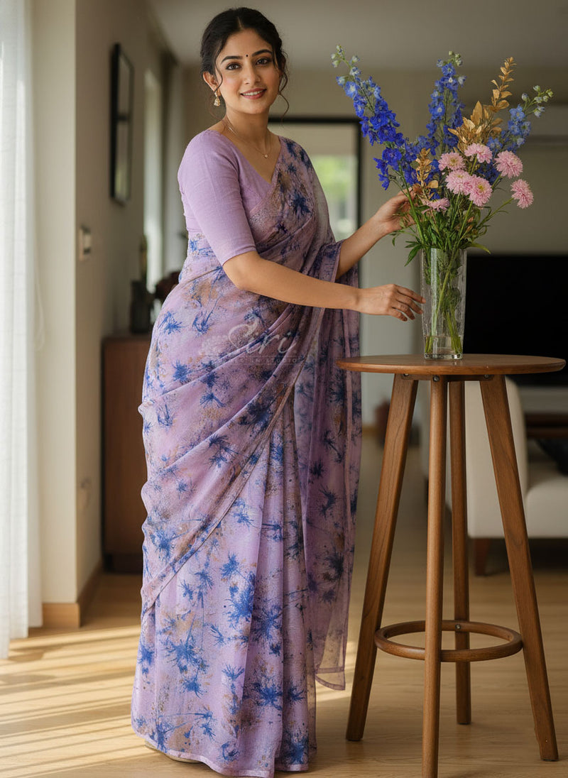 Authentic Garden Vareli Printed Nara Chiffon Saree