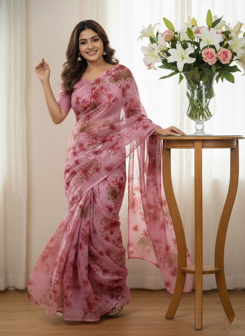 Authentic Garden Vareli Printed Nara Chiffon Saree