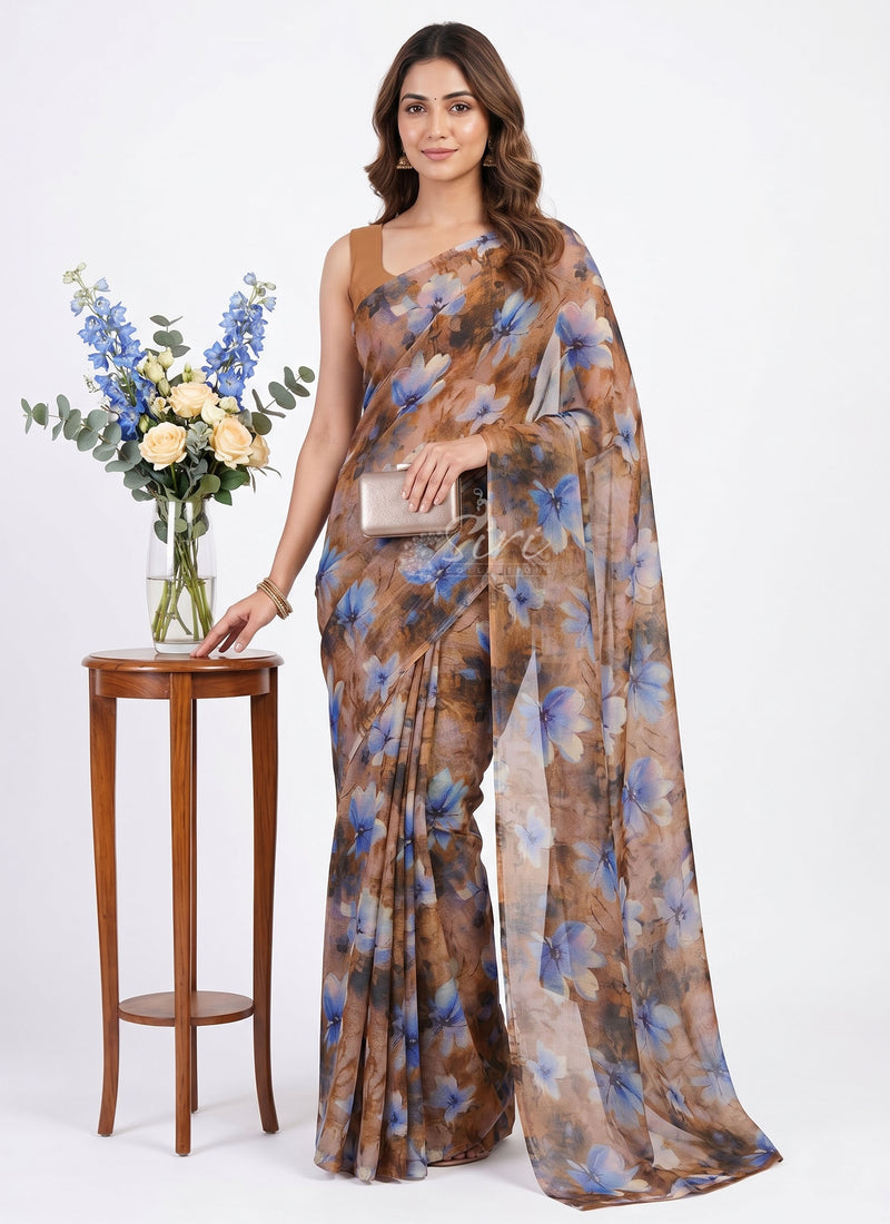 Authentic Garden Vareli Printed Nara Chiffon Saree