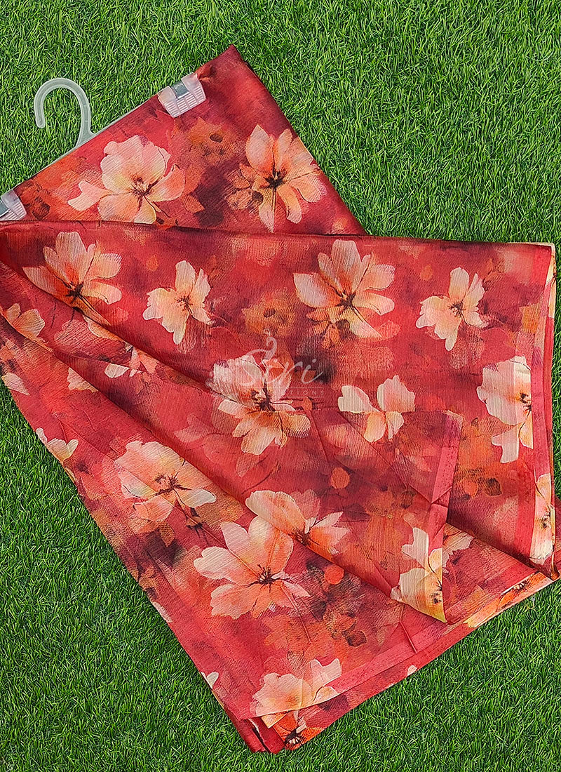 Authentic Garden Vareli Printed Nara Chiffon Saree