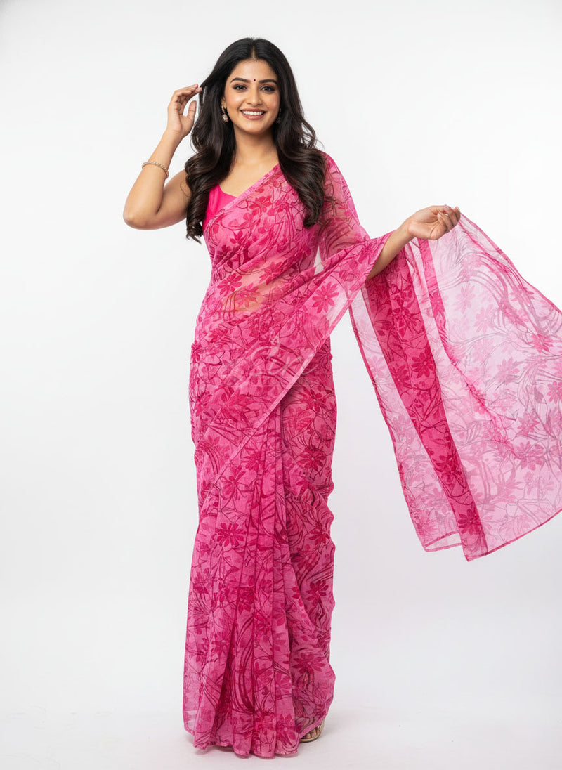 Authentic Garden Vareli Printed Nara Chiffon Saree