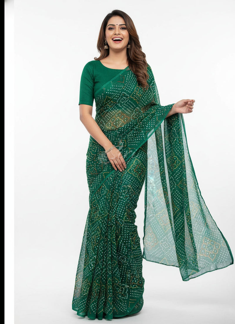 Authentic Garden Vareli Printed Nara Chiffon Saree