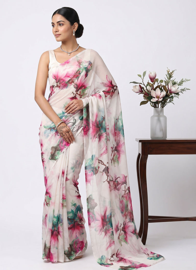 High Quality Garden Vareli Printed Nara Chiffon Saree