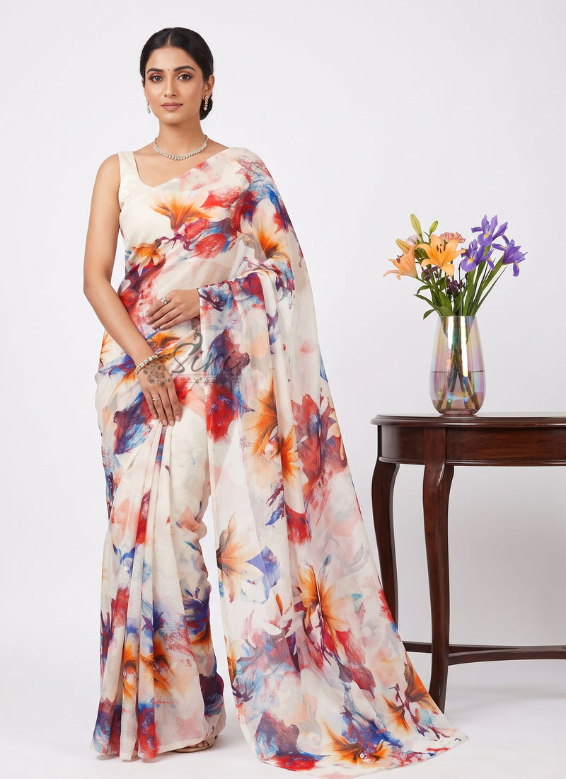 High Quality Garden Vareli Printed Nara Chiffon Saree