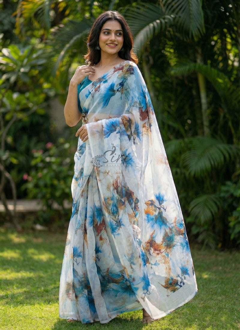 High Quality Garden Vareli Printed Nara Chiffon Saree