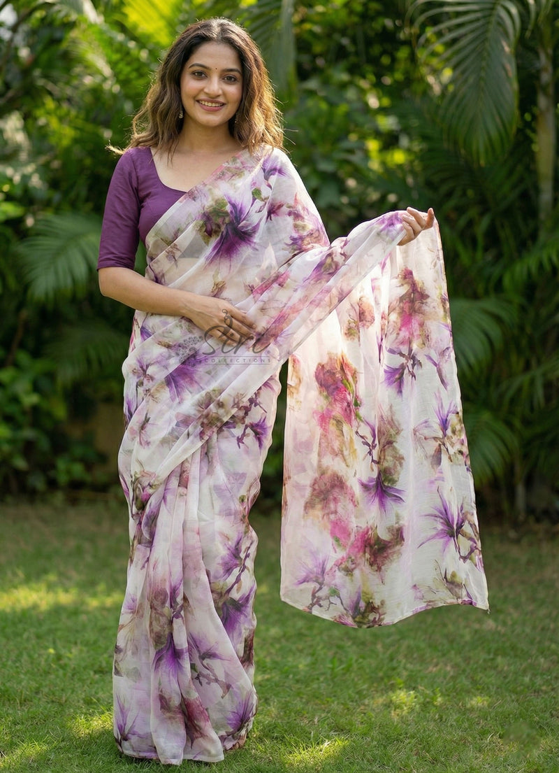 High Quality Garden Vareli Printed Nara Chiffon Saree