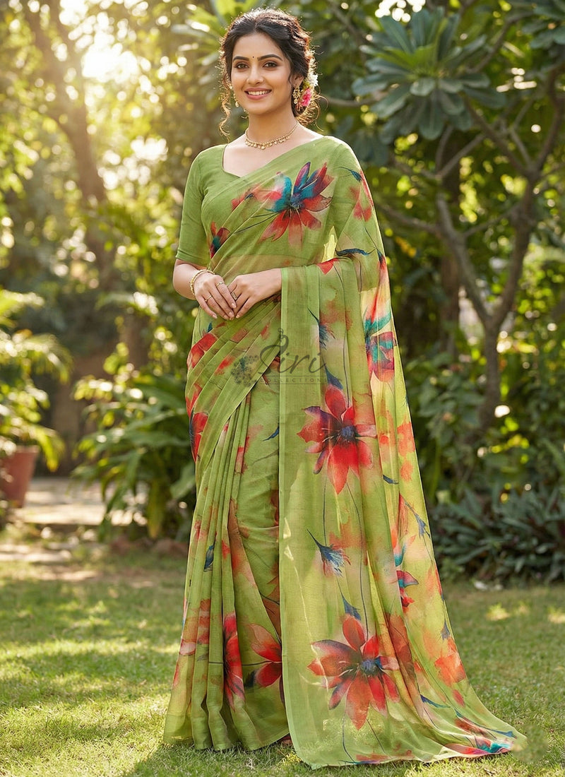 High Quality Garden Vareli Printed Nara Chiffon Saree