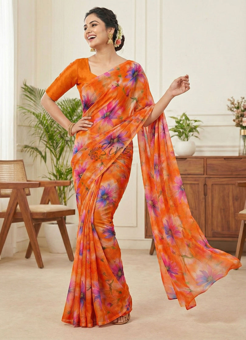 High Quality Garden Vareli Printed Nara Chiffon Saree