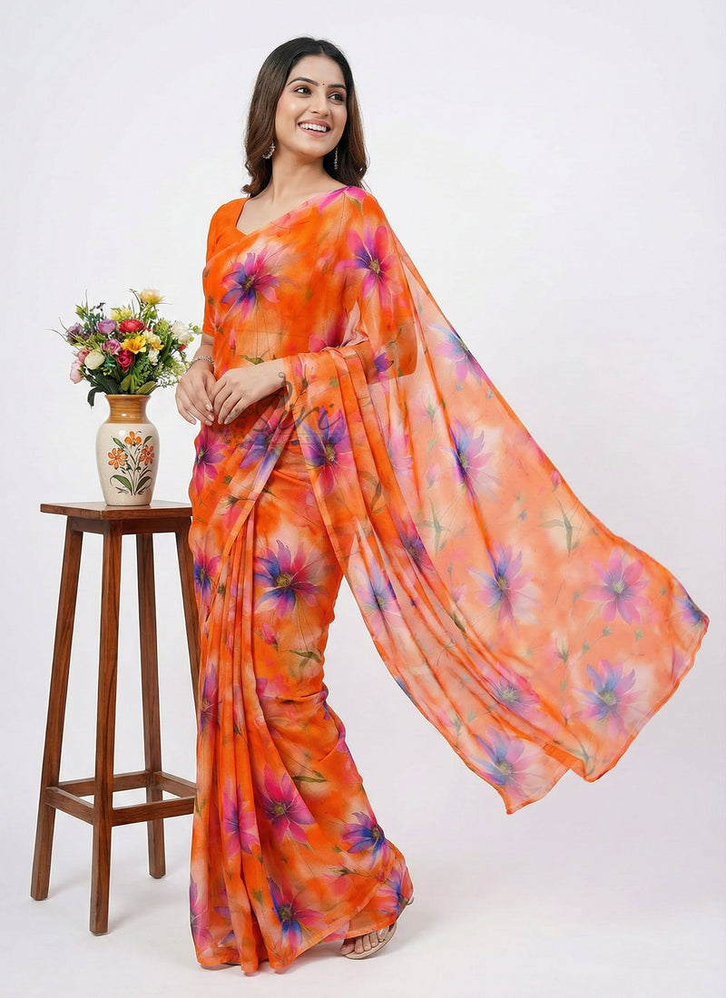High Quality Garden Vareli Printed Nara Chiffon Saree