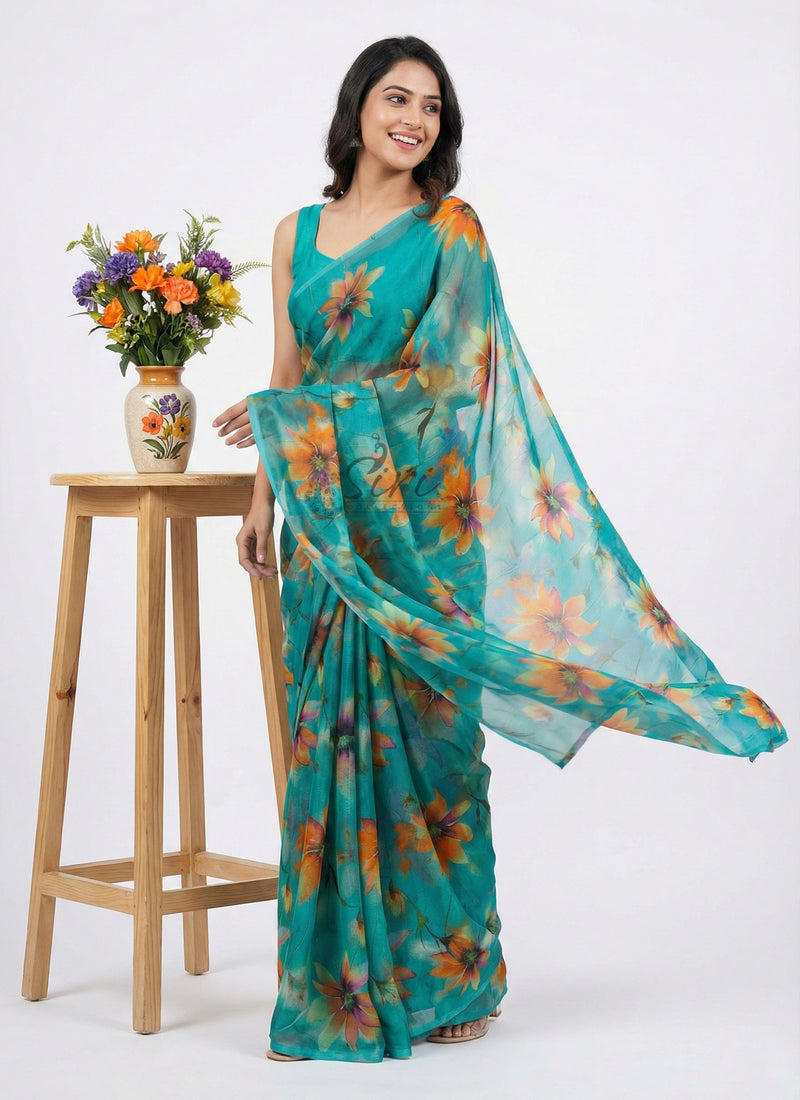 High Quality Garden Vareli Printed Nara Chiffon Saree
