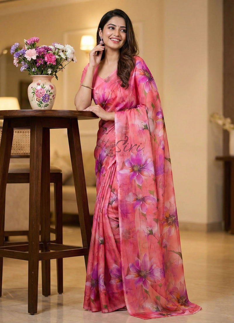 High Quality Garden Vareli Printed Nara Chiffon Saree