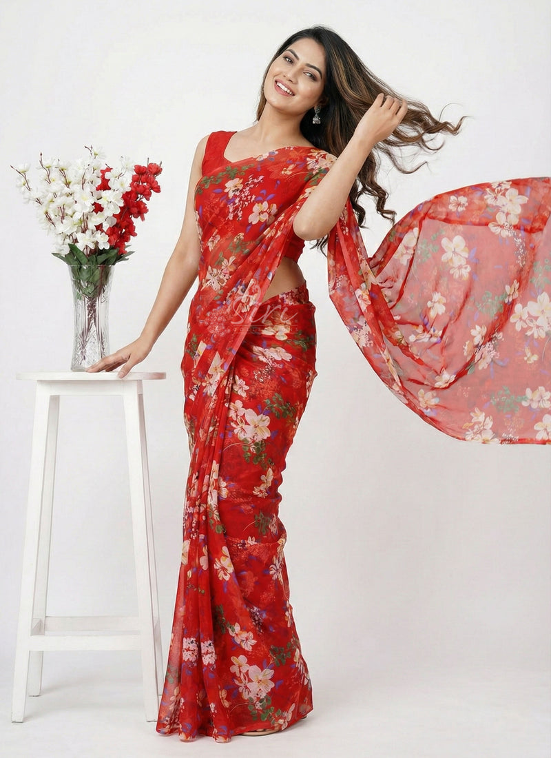 High Quality Garden Vareli Printed Nara Chiffon Saree