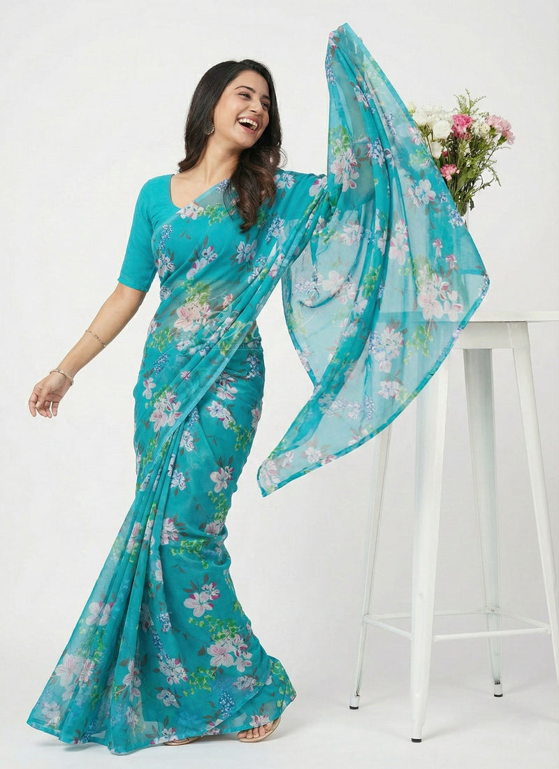 High Quality Garden Vareli Printed Nara Chiffon Saree