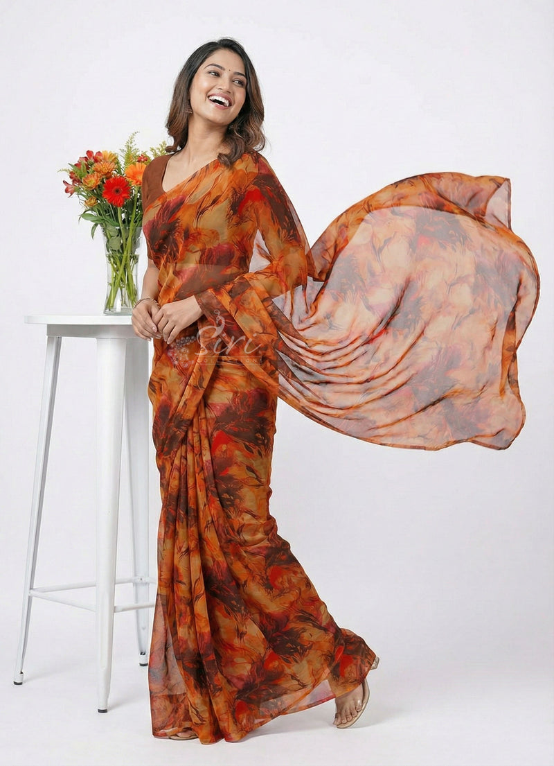 High Quality Garden Vareli Printed Nara Chiffon Saree