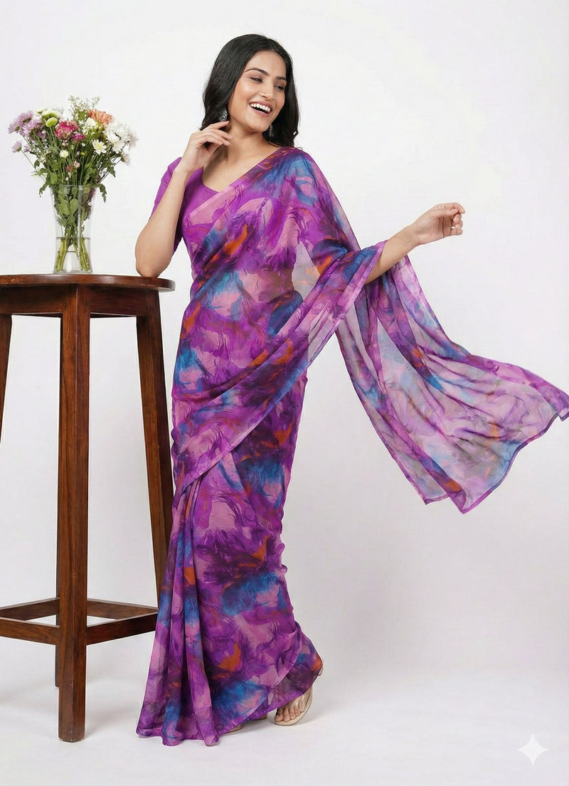 High Quality Garden Vareli Printed Nara Chiffon Saree