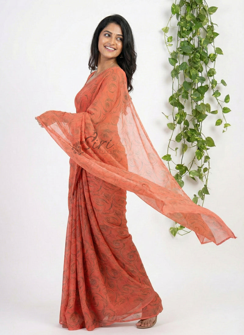 High Quality Garden Vareli Printed Nara Chiffon Saree