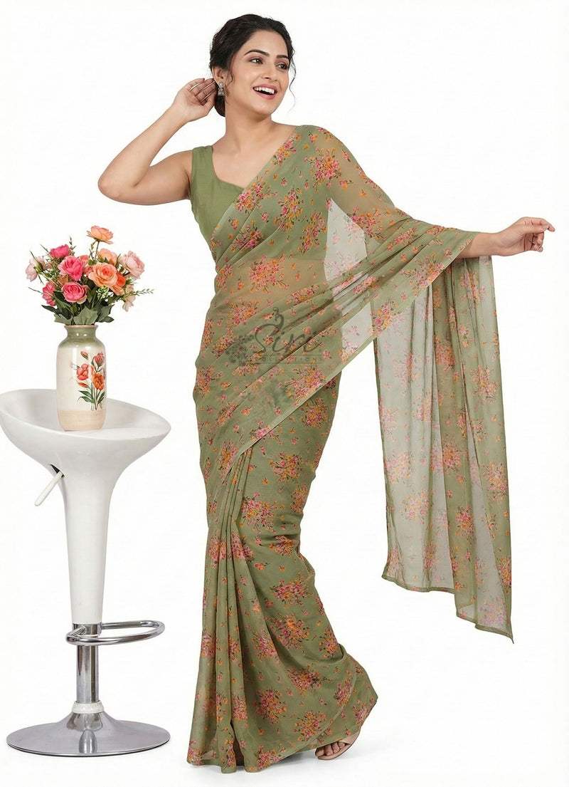 High Quality Garden Vareli Printed Nara Chiffon Saree