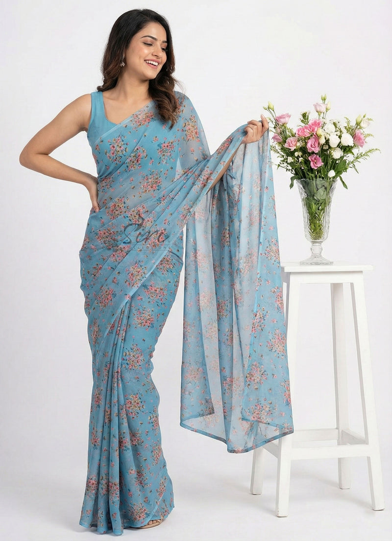 High Quality Garden Vareli Printed Nara Chiffon Saree