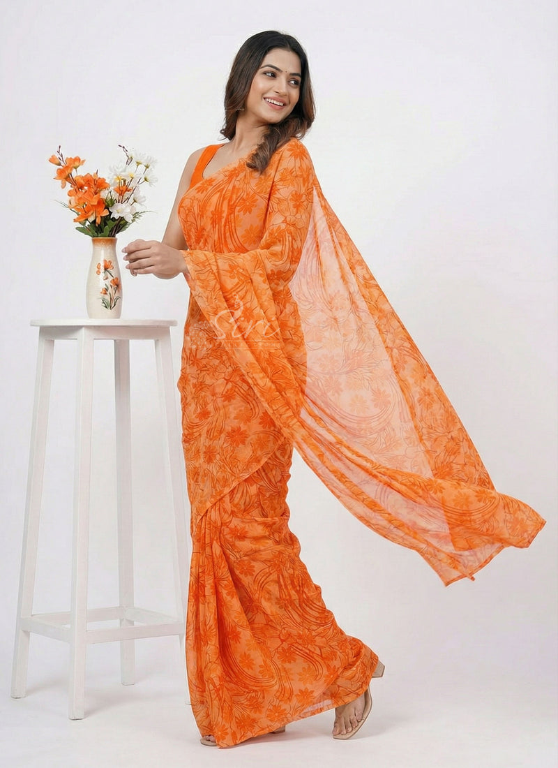 High Quality Garden Vareli Printed Nara Chiffon Saree