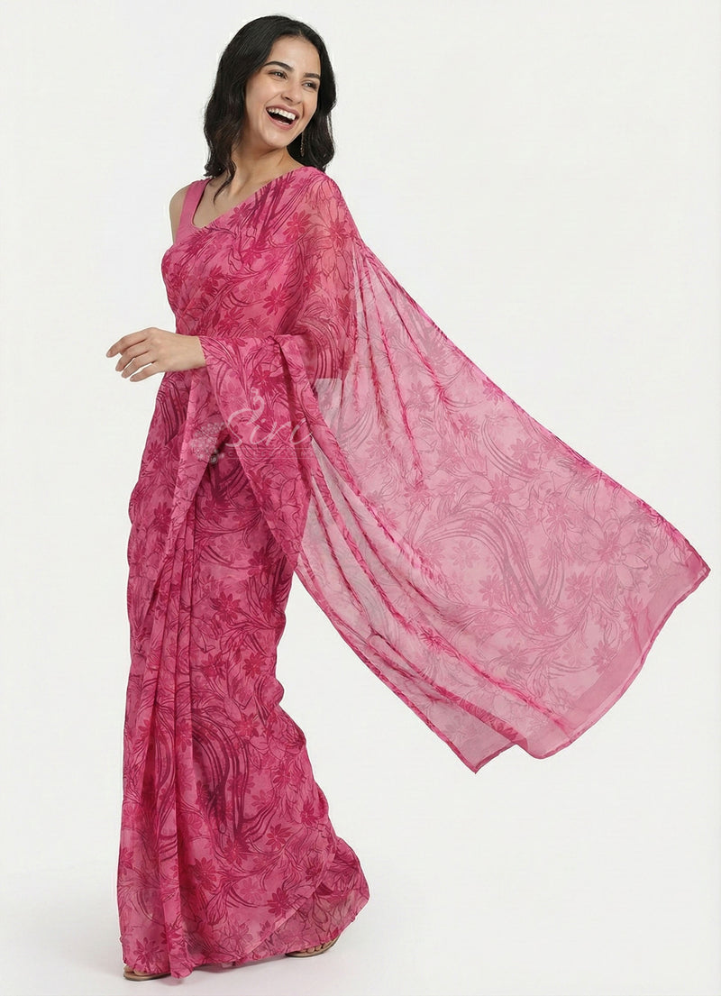 High Quality Garden Vareli Printed Nara Chiffon Saree