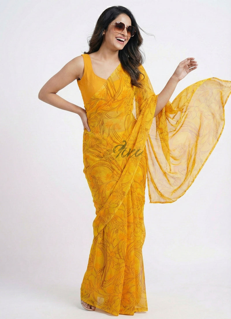 High Quality Garden Vareli Printed Nara Chiffon Saree