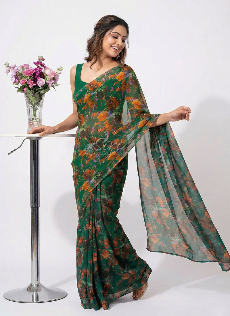 High Quality Garden Vareli Printed Nara Chiffon Saree