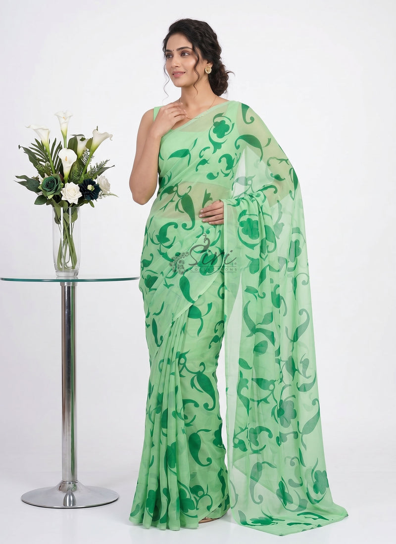 High Quality Garden Vareli Printed Nara Chiffon Saree