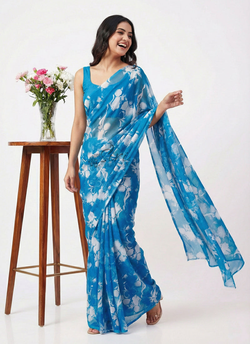 High Quality Garden Vareli Printed Nara Chiffon Saree