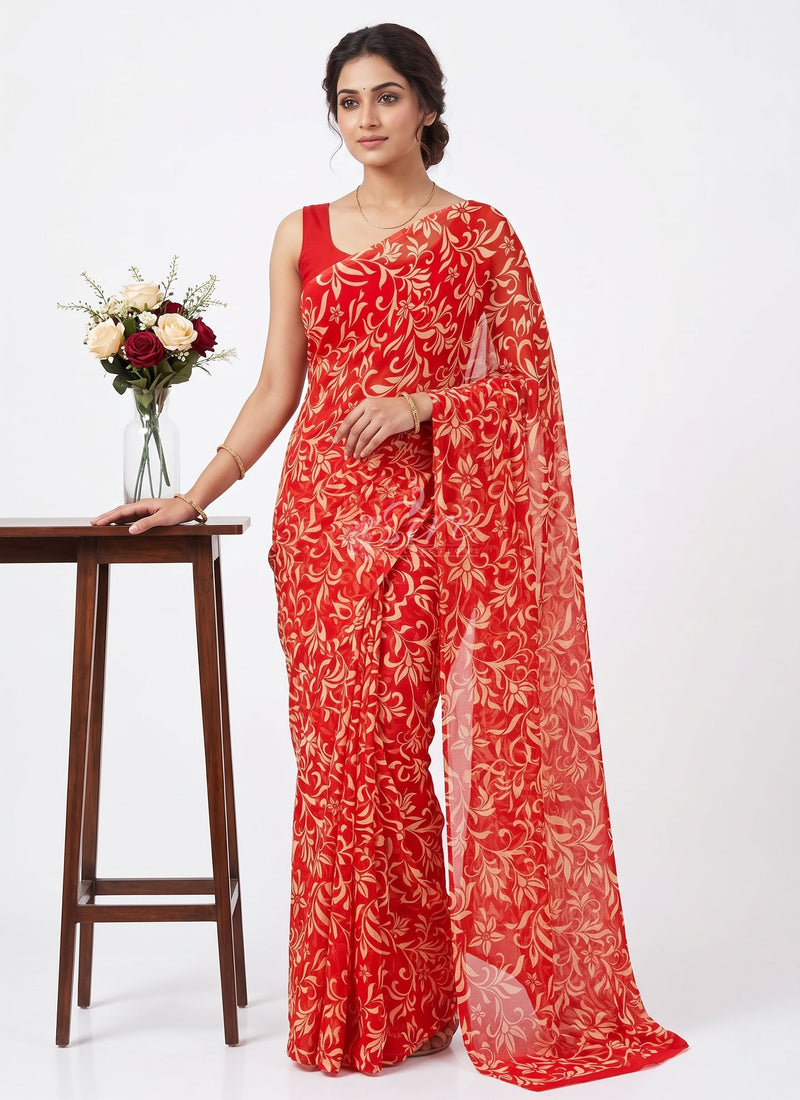 High Quality Garden Vareli Printed Nara Chiffon Saree