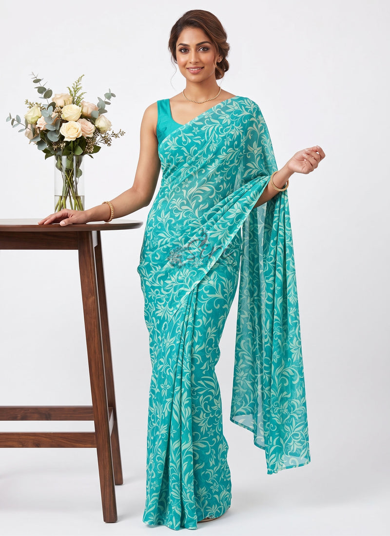 High Quality Garden Vareli Printed Nara Chiffon Saree