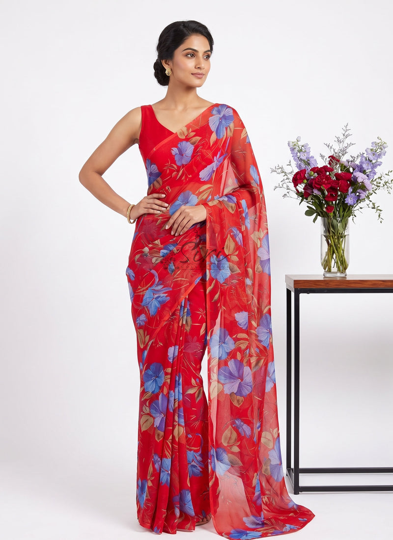 High Quality Garden Vareli Printed Nara Chiffon Saree