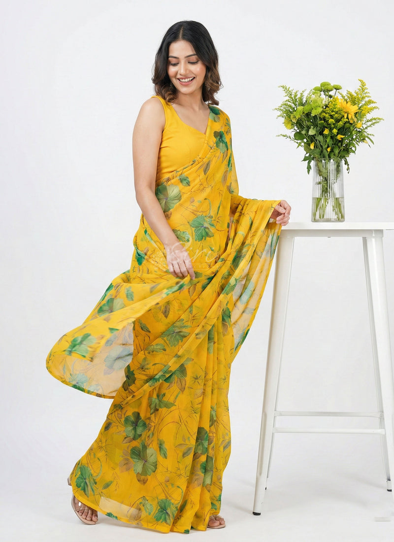 High Quality Garden Vareli Printed Nara Chiffon Saree