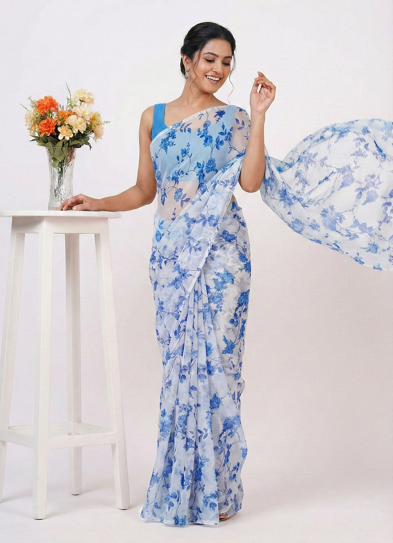 High Quality Garden Vareli Printed Nara Chiffon Saree