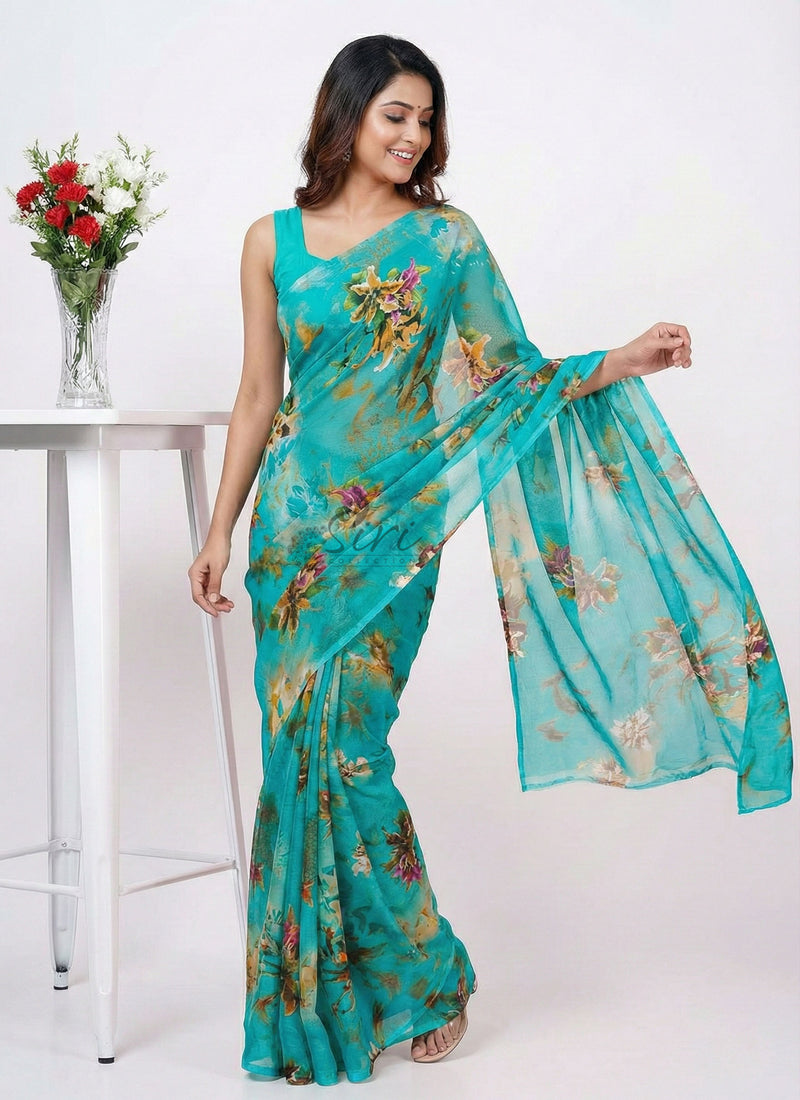 Authentic Garden Vareli Printed Nara Chiffon Saree