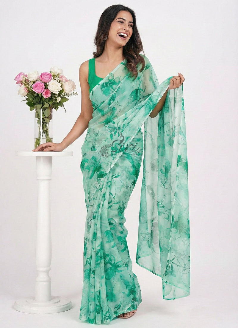 Authentic Garden Vareli Printed Nara Chiffon Saree