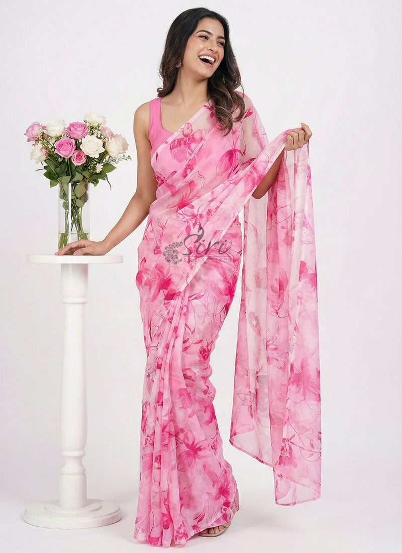 Authentic Garden Vareli Printed Nara Chiffon Saree