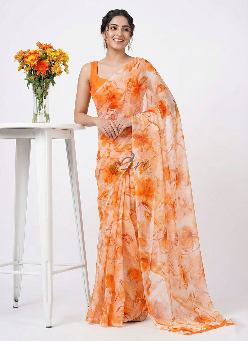 Authentic Garden Vareli Printed Nara Chiffon Saree