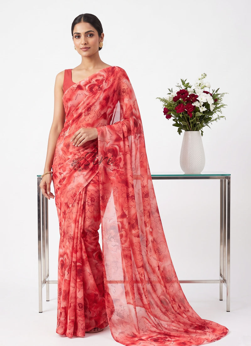 Authentic Garden Vareli Printed Nara Chiffon Saree