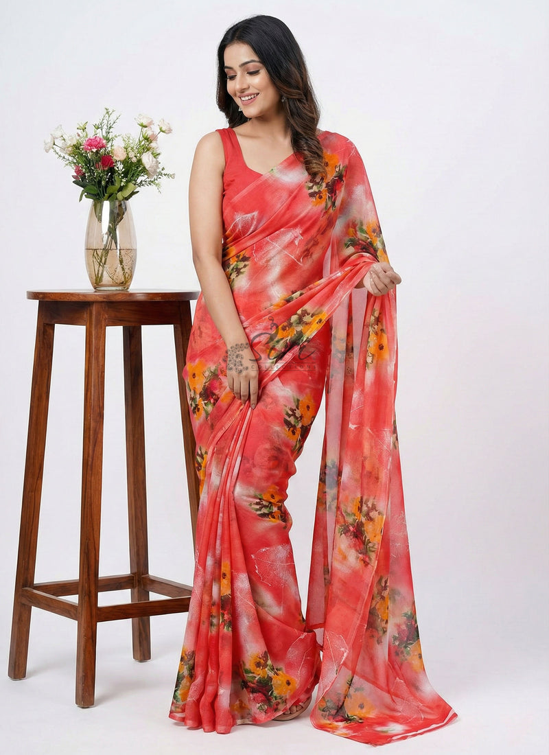 Authentic Garden Vareli Printed Nara Chiffon Saree