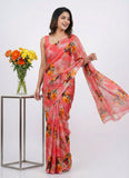 Authentic Garden Vareli Printed Nara Chiffon Saree
