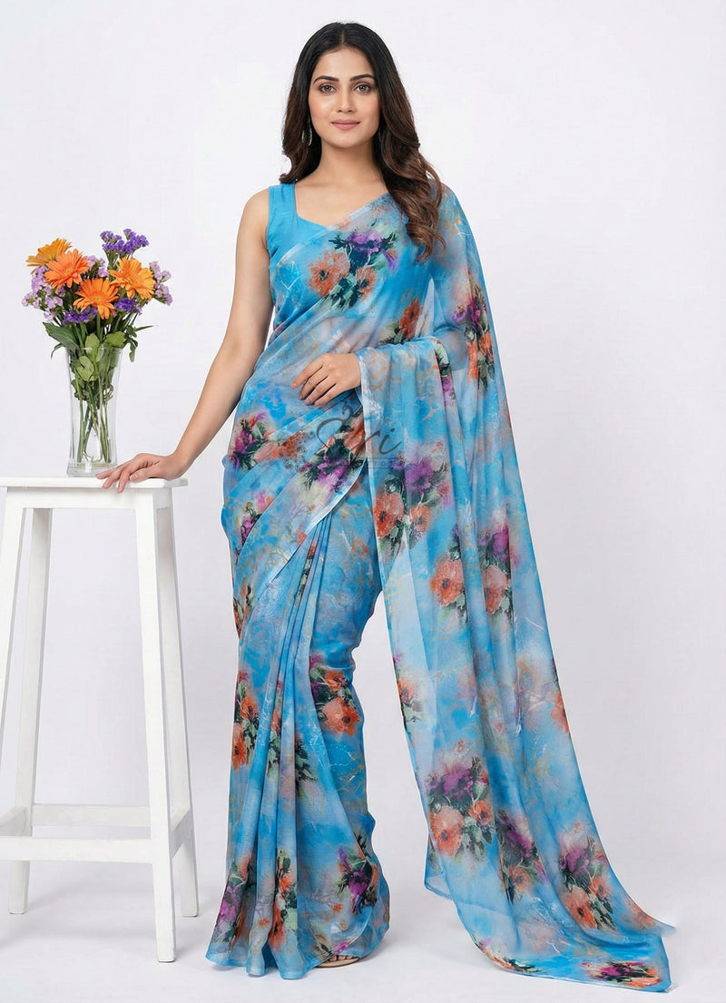Authentic Garden Vareli Printed Nara Chiffon Saree