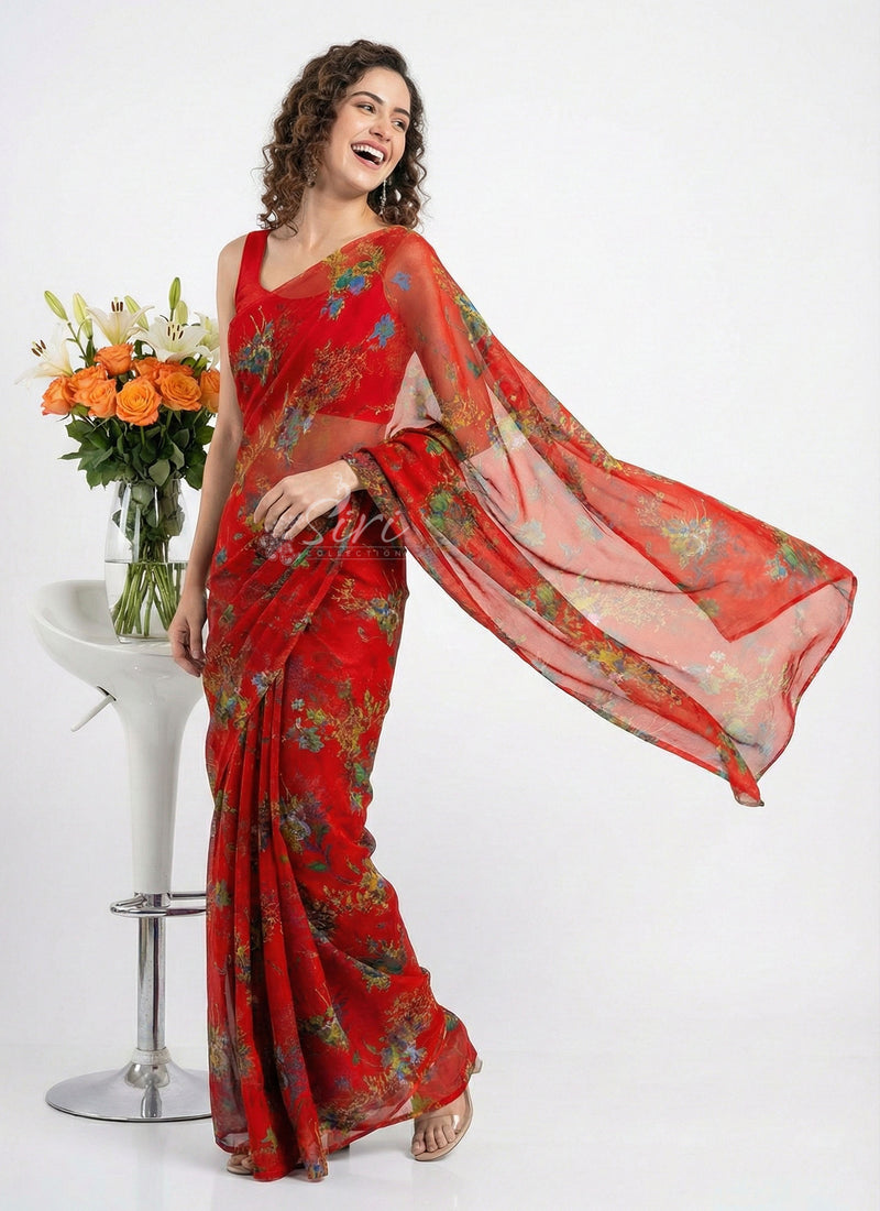 Authentic Garden Vareli Printed Nara Chiffon Saree