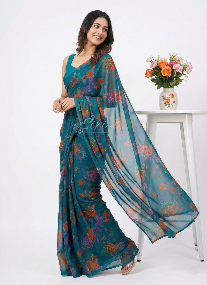 Authentic Garden Vareli Printed Nara Chiffon Saree